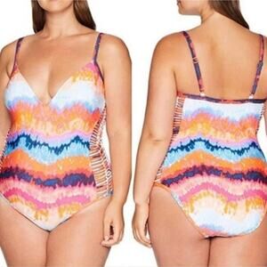 Kenneth Cole Reaction Womens Tidal‎ Wave One Piece Swimsuit Plus Size 2X New